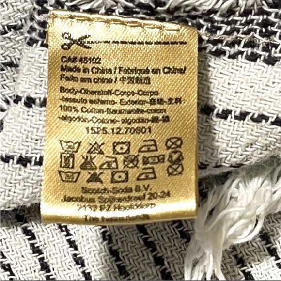 Maison Scotch Large Amsterdams Blauw Blue and White Cotton Tasseled Scarf - Picture 5 of 6